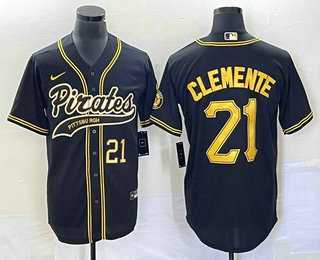 Men%27s Pittsburgh Pirates #21 Roberto Clemente Number Black Cool Base Stitched Baseball Jersey